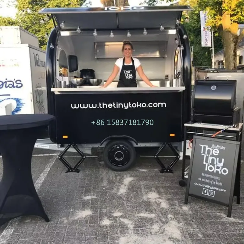 Street Food Snacks - Small Food Truck Trailer Black Customized