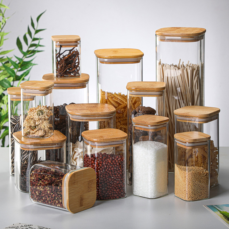 Food Snacks Candy - Bamboo Glass Tins Transparent Storage Bottles