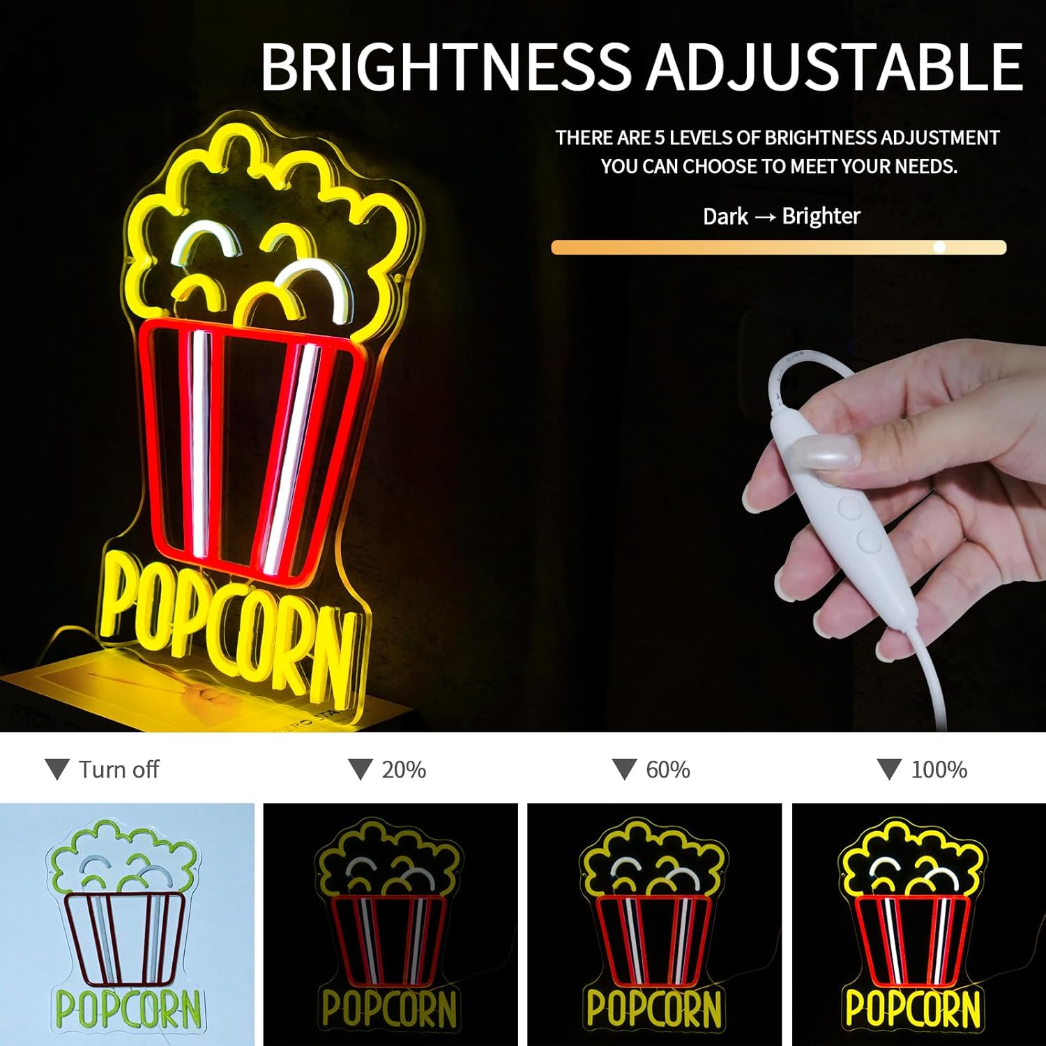 Popcorn Neon Sign Dimmable Foo - Snacks Food Video 评论和价格