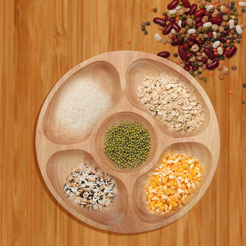 5 Sectional Tray, Wooden Divid - Food Snacks Candy 评论和价格